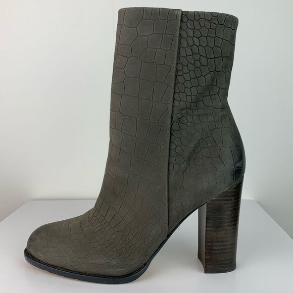 Sam Edelman Women’s Gray Leather Crocodile effect Reyes heeled ankle boots 6.5 - Picture 4 of 15